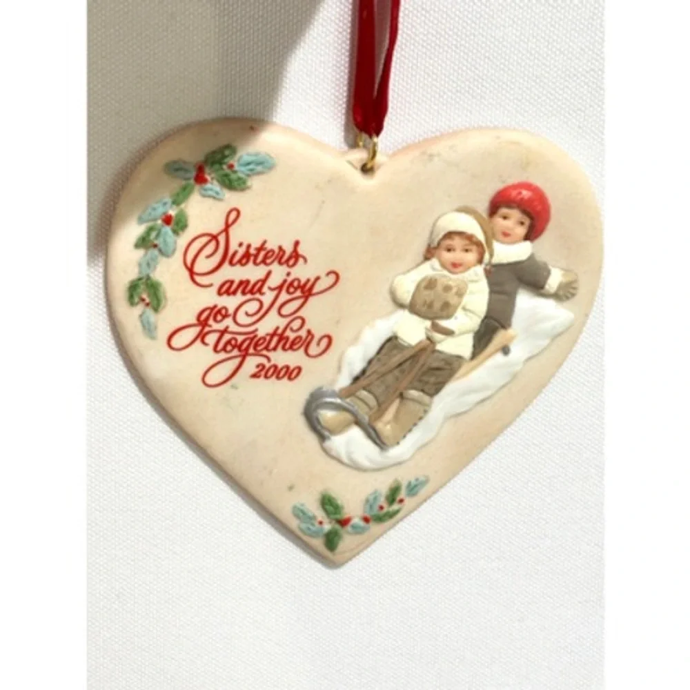 Hallmark Keepsake Heart‎ Ornament Sisters and Joy go together Holiday porcelain